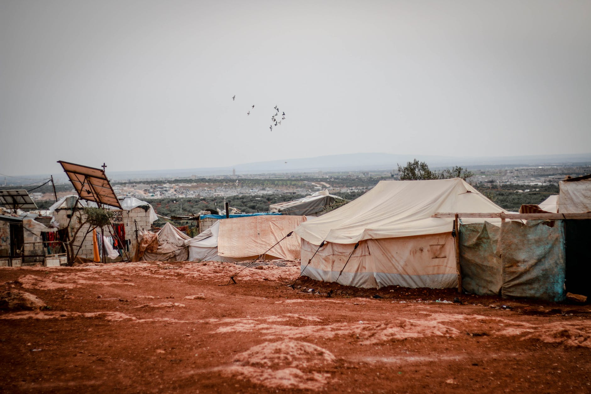 tents and makeshift houses in the desert area